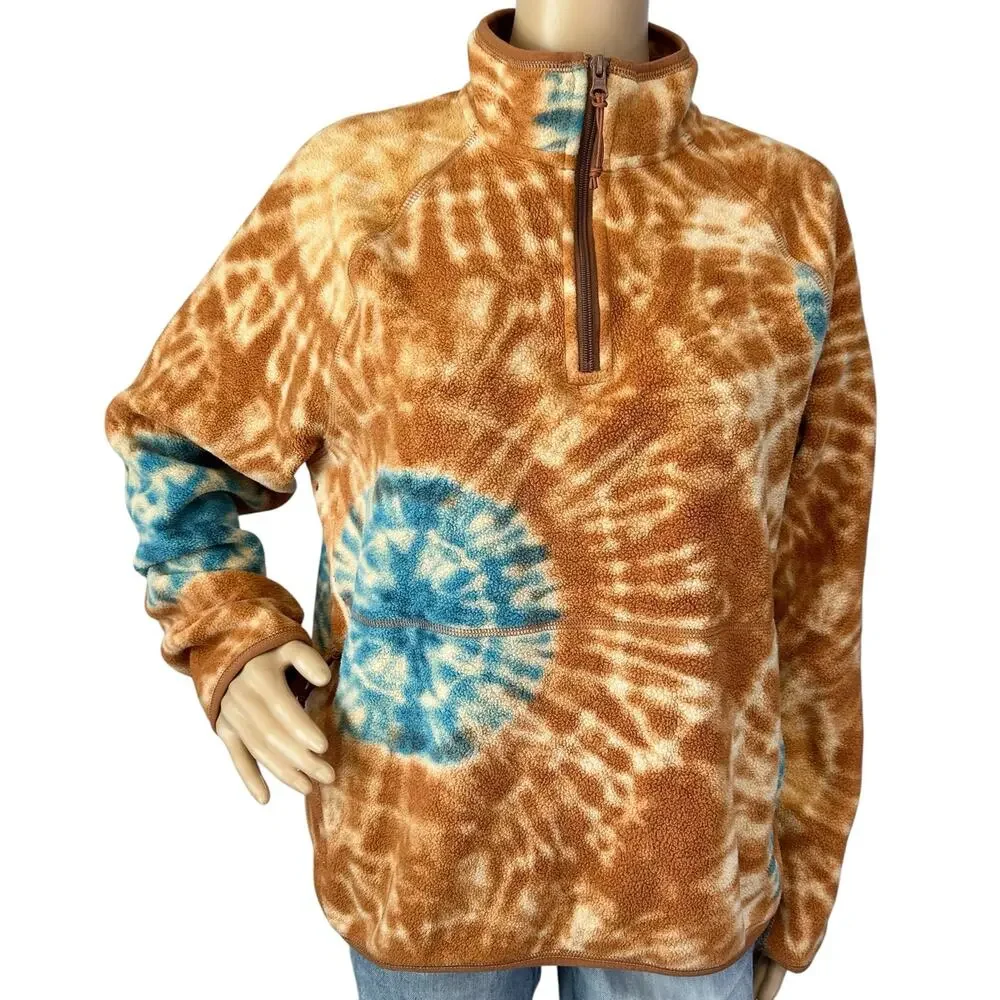 J. Crew Nordic Micro-Fleece Half-Zip Pullover in Tie Dye Brown Blue Size M